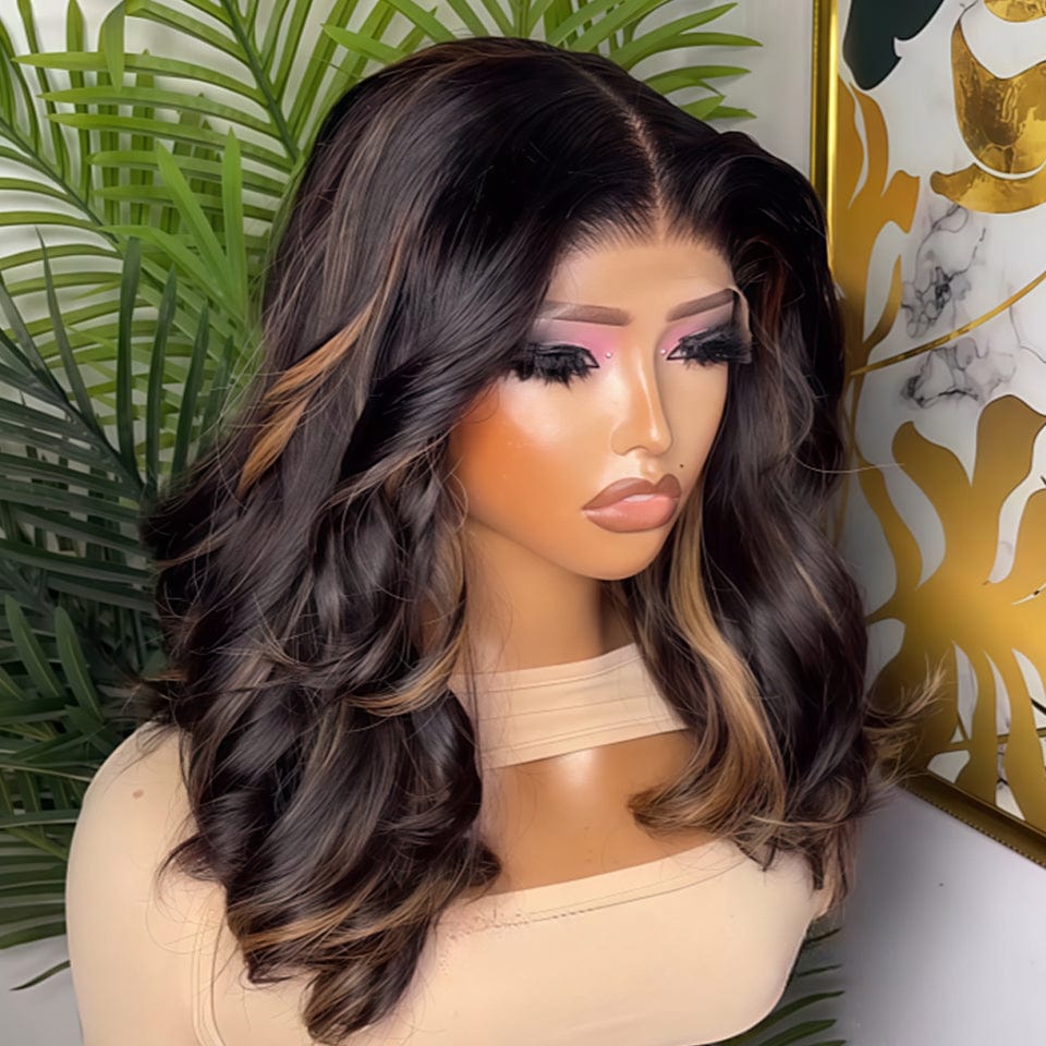 AILUXY Perruque Longue avec Ombrage Dimension Profonde et Richesse body wave lace 4x4