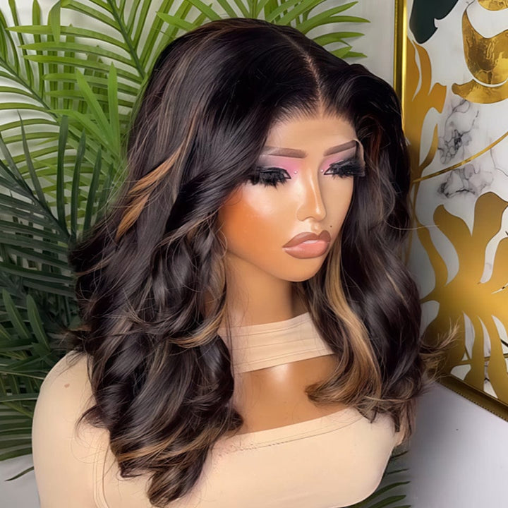 AILUXY Perruque Longue avec Ombrage Dimension Profonde et Richesse body wave lace 4x4