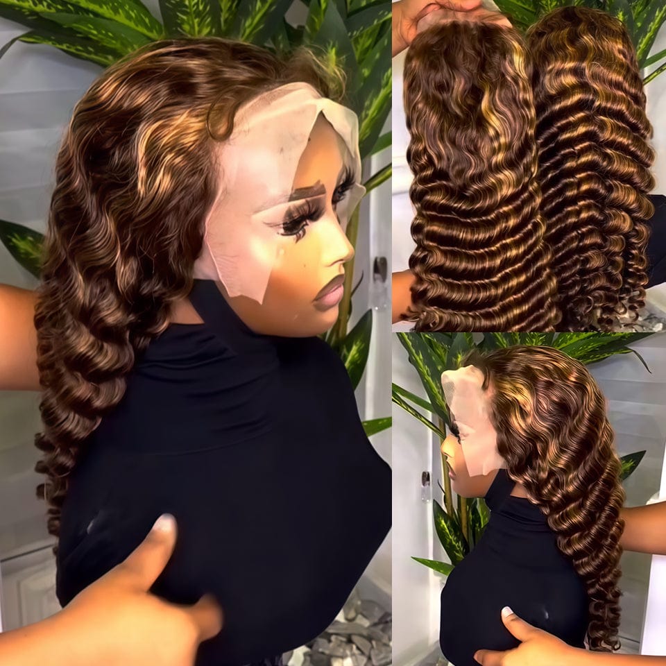 AILUXY Perruque Longue avec Ombrage Dimension Profonde et Richesse deep wave