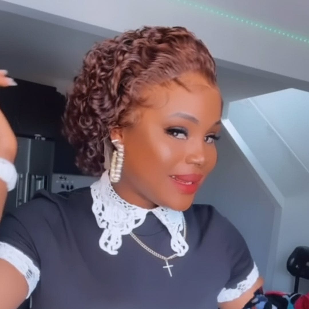 AILUXY Perruque Pixie Lace 13X1 | Petites Boucles Élégantes 4# - Sans Colle