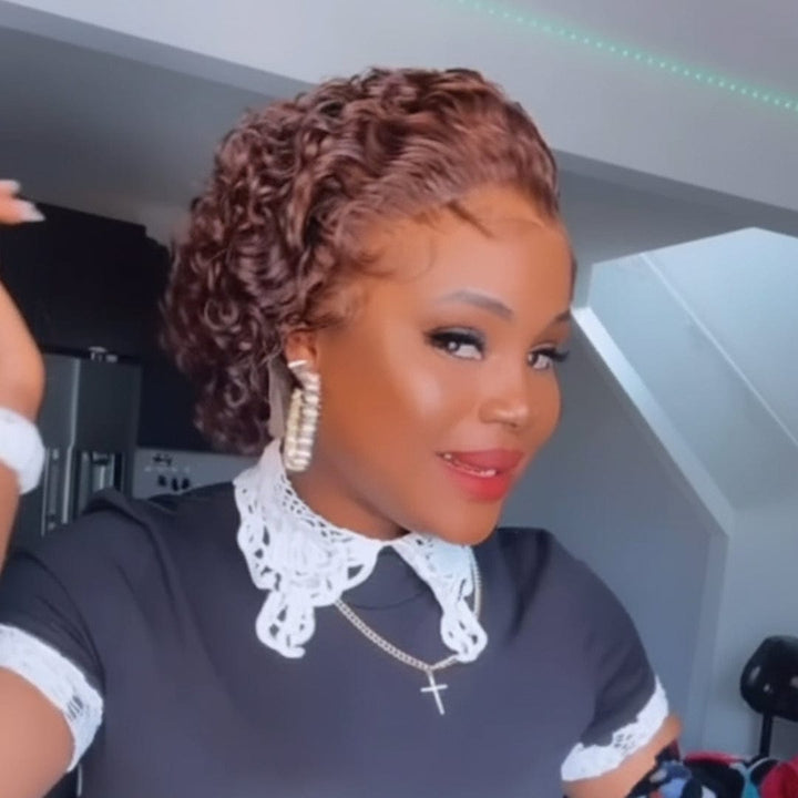 AILUXY Perruque Pixie Lace 13X1 | Petites Boucles Élégantes 4# - Sans Colle