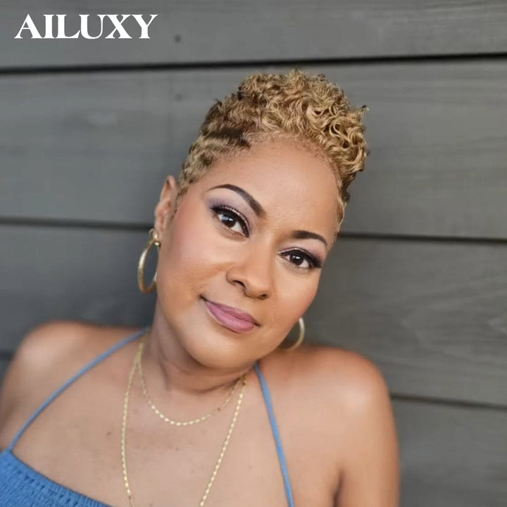 AILUXY Perruque full lace Pixie 100% Cheveux Humains Naturels, Identique à l'image 3.0