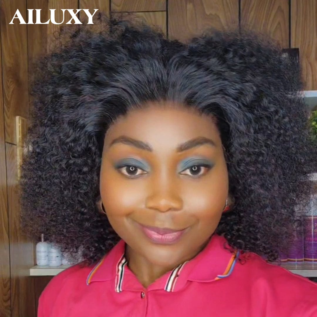 AILUXY Perruques Haute Qualité Kinky Curly Sans Colle 100% Cheveux Humains