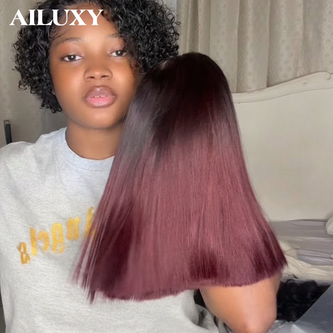 AILUXY  lace closure 2x6 et 4x4 Perruque Lisse BOB STRAIGHT Hair Perruque en 100% Cheveux Humains