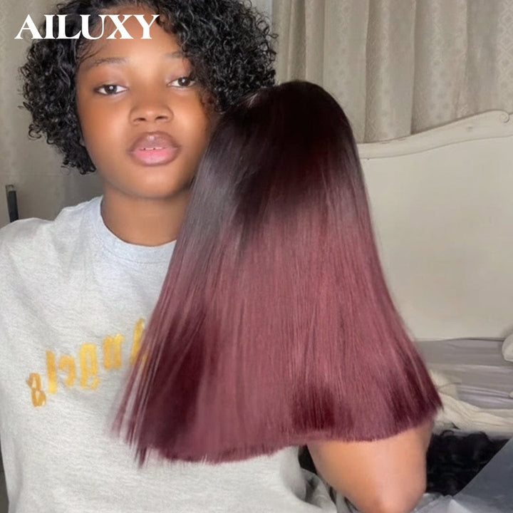 AILUXY  lace closure 2x6 et 4x4 Perruque Lisse BOB STRAIGHT Hair Perruque en 100% Cheveux Humains