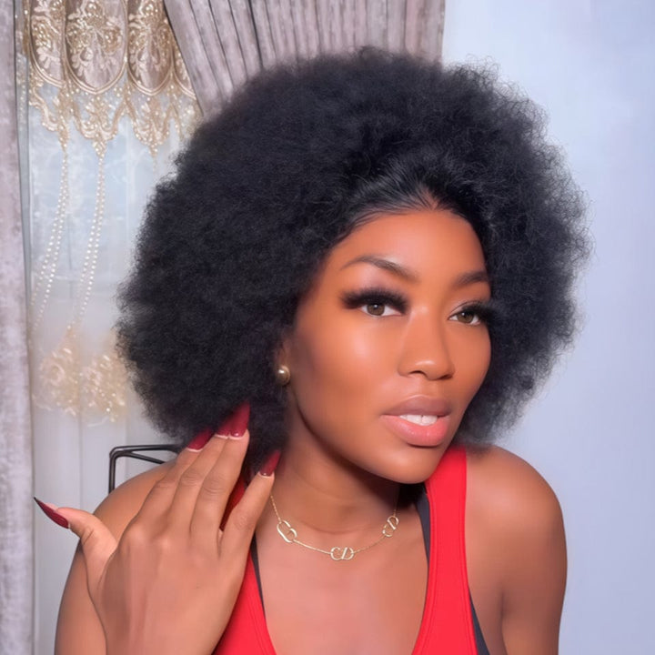 Perruque afro-africaine en dentelle frontale, cheveux naturels, pelucheux, bouclés, chenille, couverture de cheveux courts