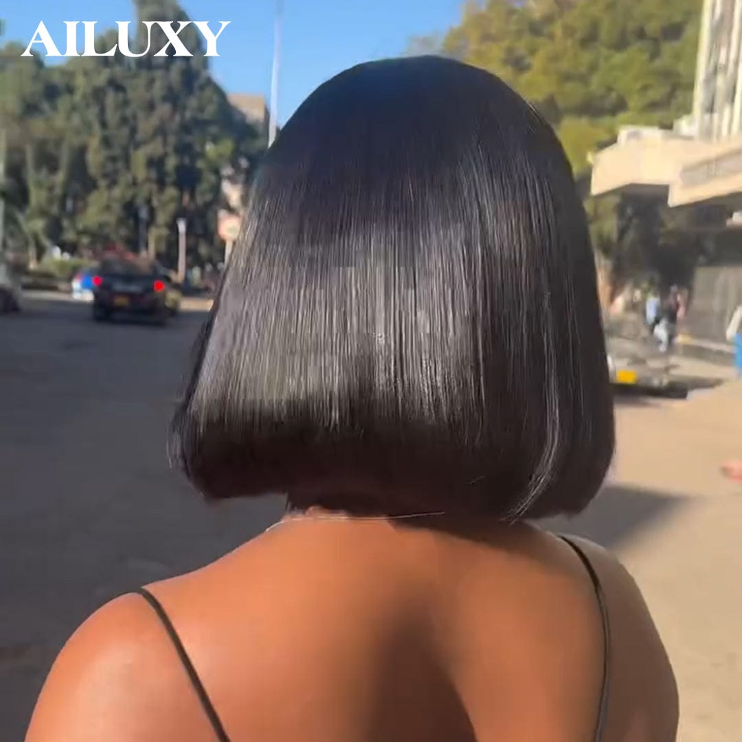 AILUXY Perruque 13x4 Lace BOB Perruques Frontal Sans Colle 100% Cheveux Humains