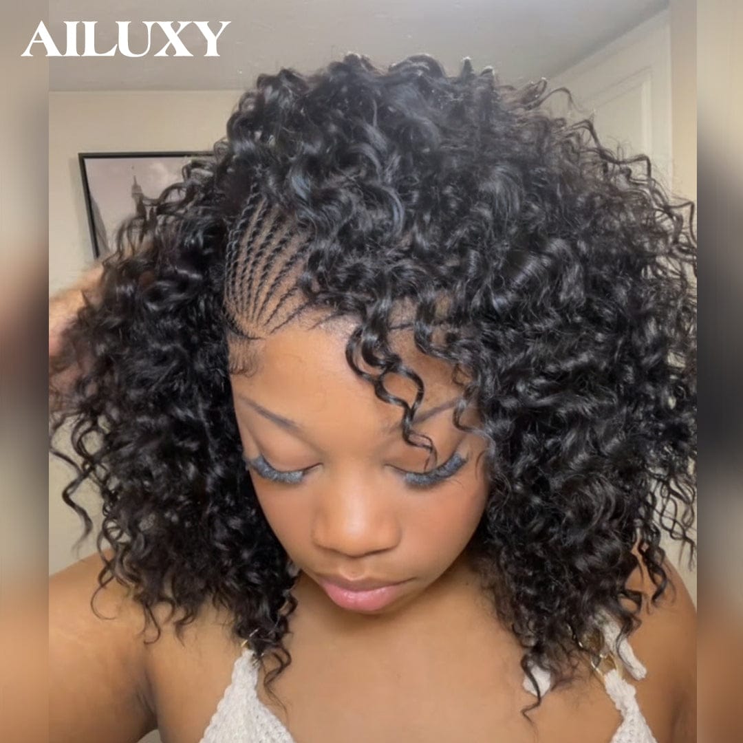 AILUXY Perruque Tressée Curly 13x4 Lace Frontal - 100% Cheveux Humains