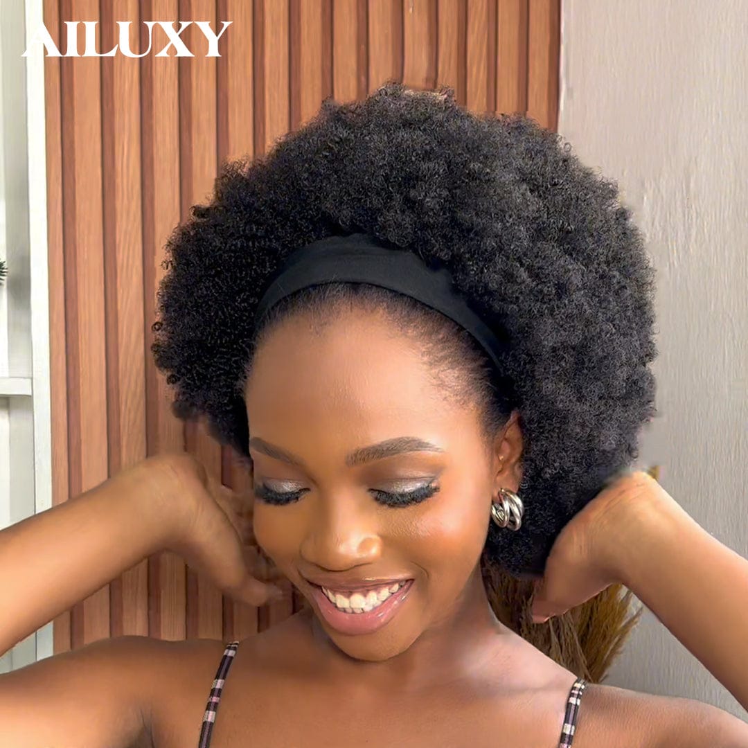 AILUXY Perruque Bandeau Afro Curly 100% Cheveux Humains | Identique à la photo