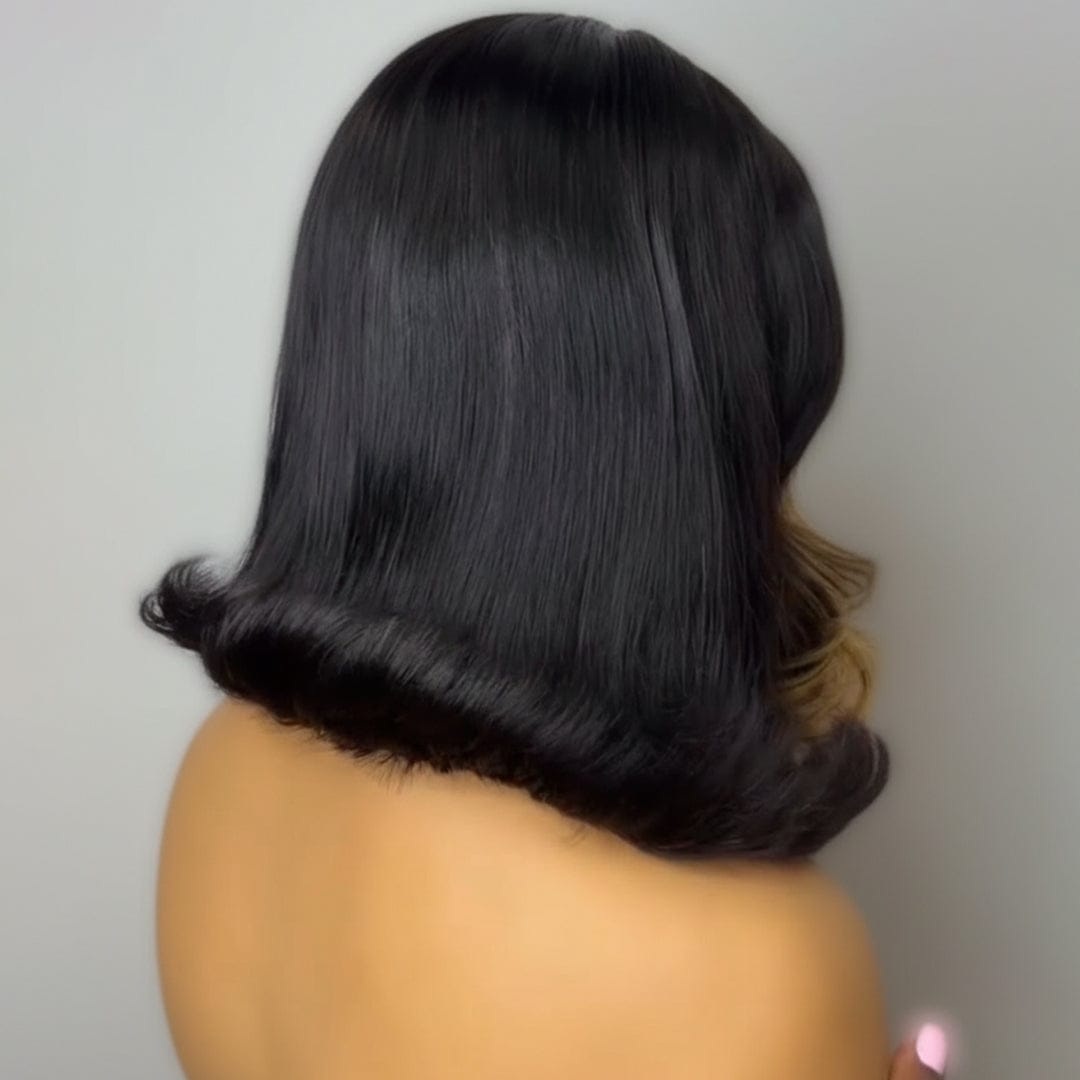 AILUXY Perruque bob en Dentelle Couleur Mèches 100% Cheveux Humains Naturels, Identique à l’image