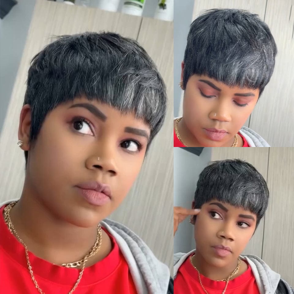 AILUXY Perruque personnalisée avancée Pixie Gris