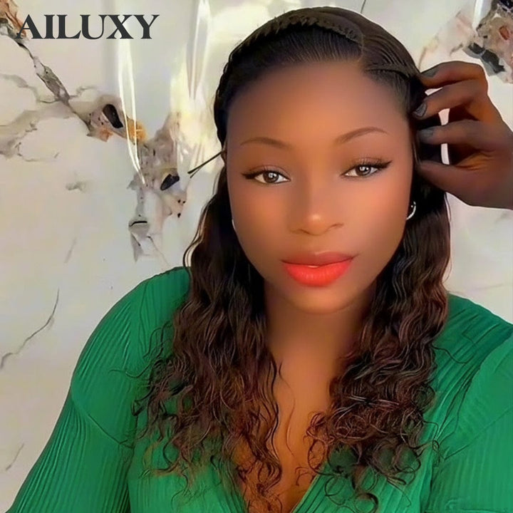 AILUXY Perruques Curly 1BT4# de Haute Qualité, Sans Colle, 100% Cheveux Humains