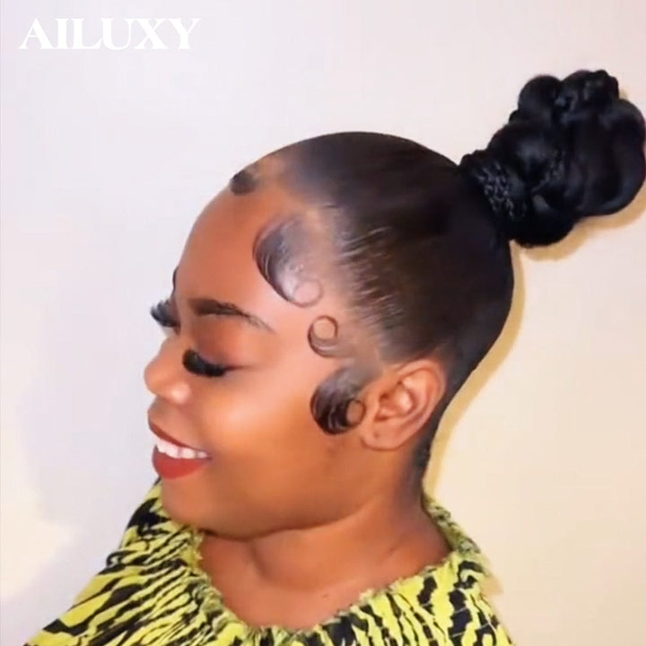 AILUXY Perruque Lisse 13x4 Lace Frontal en 100% Cheveux Humains avec Coiffure Tressée Natte Naturelle