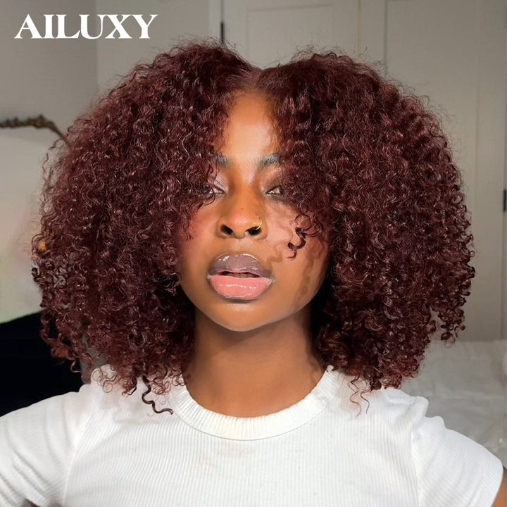 AILUXY Perruque Afro Curly dedensite 13x4 lace Design unique 100% Cheveux Humains , Identique à l'image