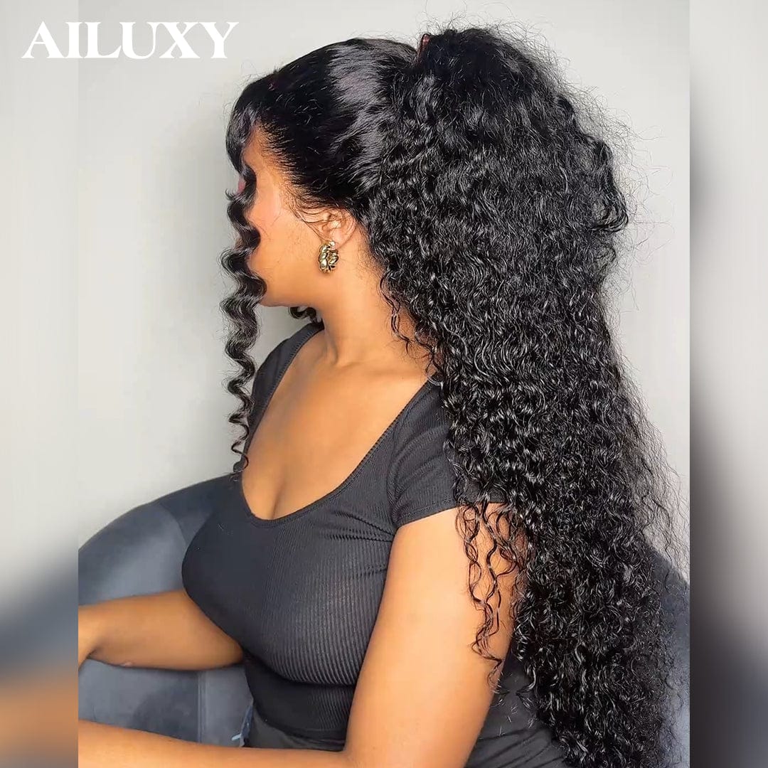 AILUXY 13x4 Lace Frontal Curly Rose Wave Perruque 200% Densité 100% Vrais Cheveux Humains