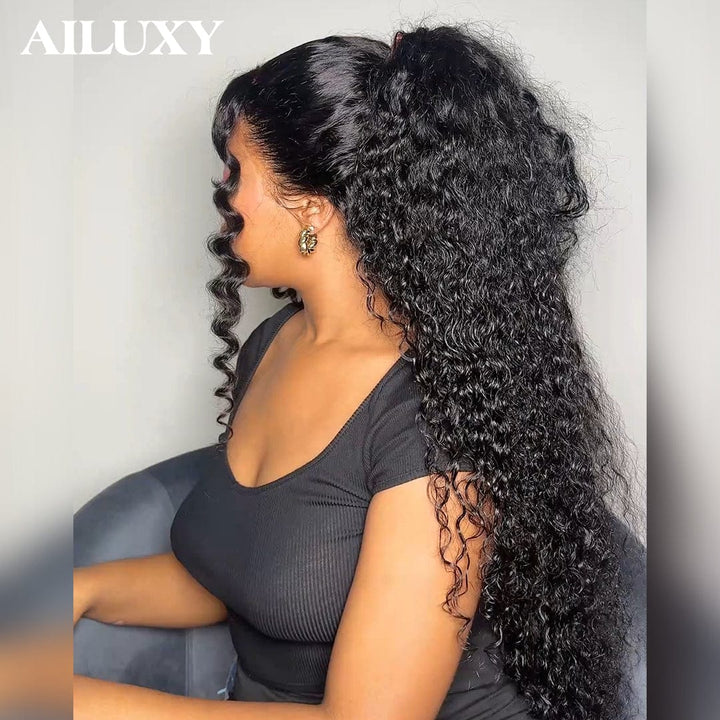 AILUXY 13x4 Lace Frontal Curly Rose Wave Perruque 200% Densité 100% Vrais Cheveux Humains