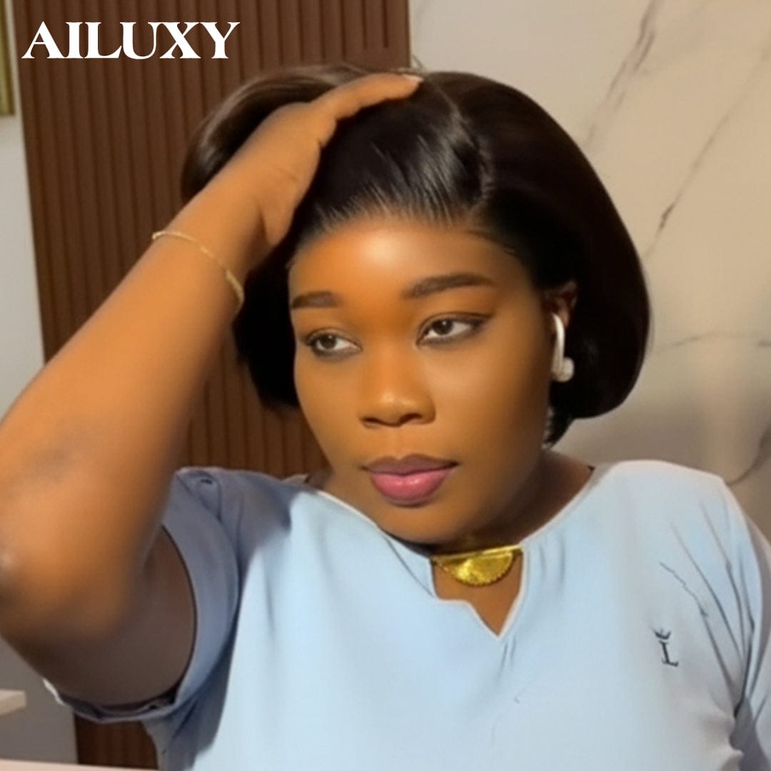 AILUXY Perruques Haute Qualité Lisse Sans Colle 100% Cheveux Humains