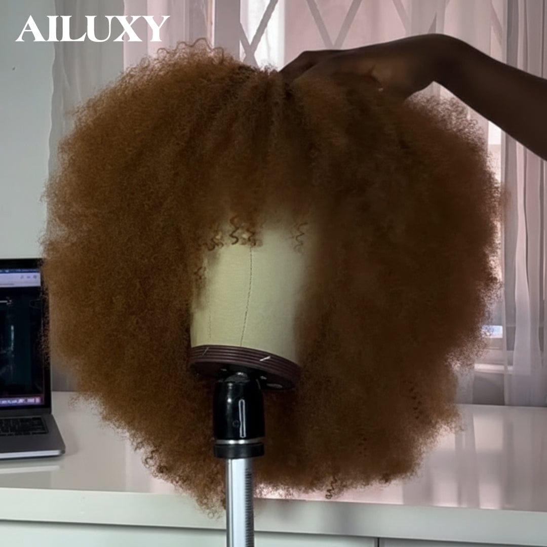 AILUXY Perruque Bob Avec Frange Afro Curly Sans Colle Perruque Couleur miel blond