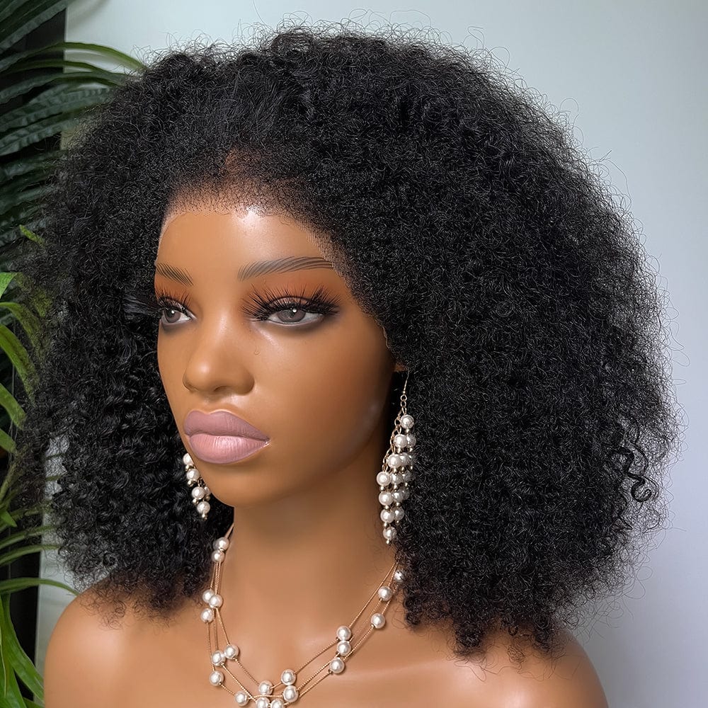 AILUXY 13x4 Lace Perruque Bouclée Bob Noir Perruque 200% densité 100% cheveux humains