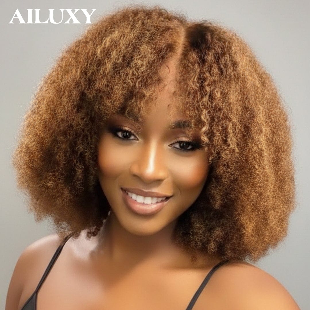 AILUXY Perruque afro Curly 300%dedensite 13x4 lace Design unique 100% Cheveux Humains