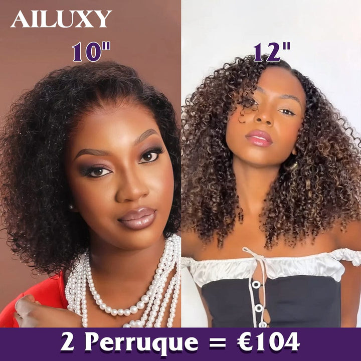AILUXY 2 Perruque 13x4 Lace Frontal 1b curly +1bt4 curly - 100% Cheveux Humains