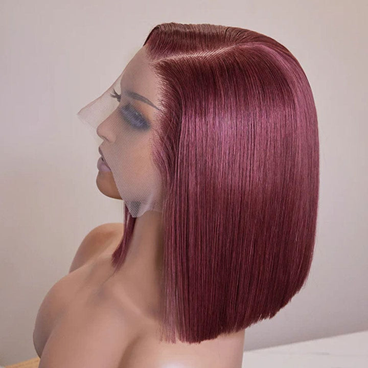 AILUXY 4x4/13x4 Lace Frontal Lisse 99J Bourgogne Bob Perruque 100% Cheveux Humains