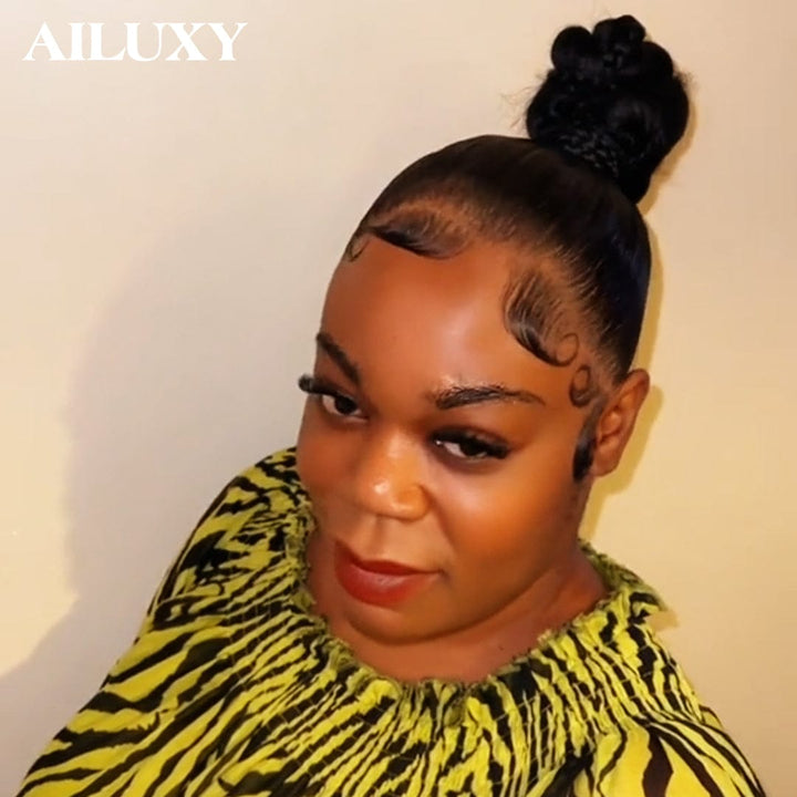 AILUXY Perruque Lisse 13x4 Lace Frontal en 100% Cheveux Humains avec Coiffure Tressée Natte Naturelle