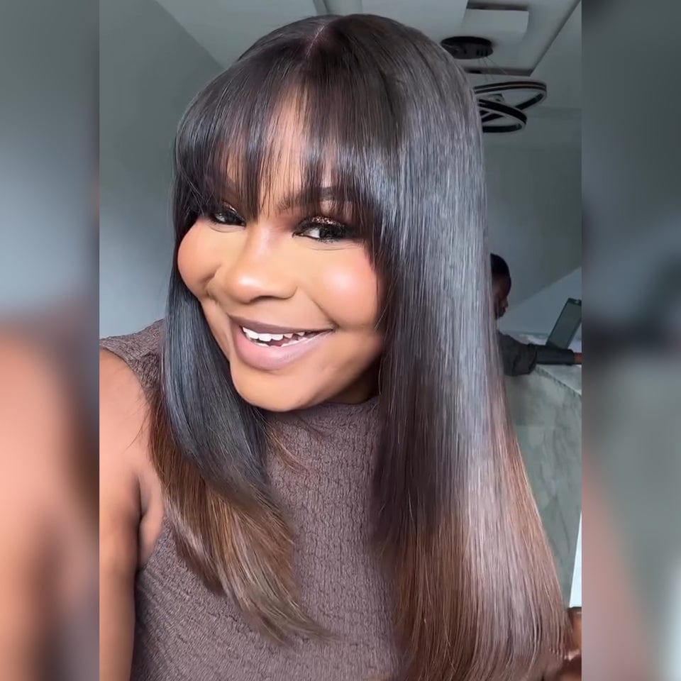 AILUXY bang lisse perruque 1bt4 vente flash identique à l'image 100% cheveux humains