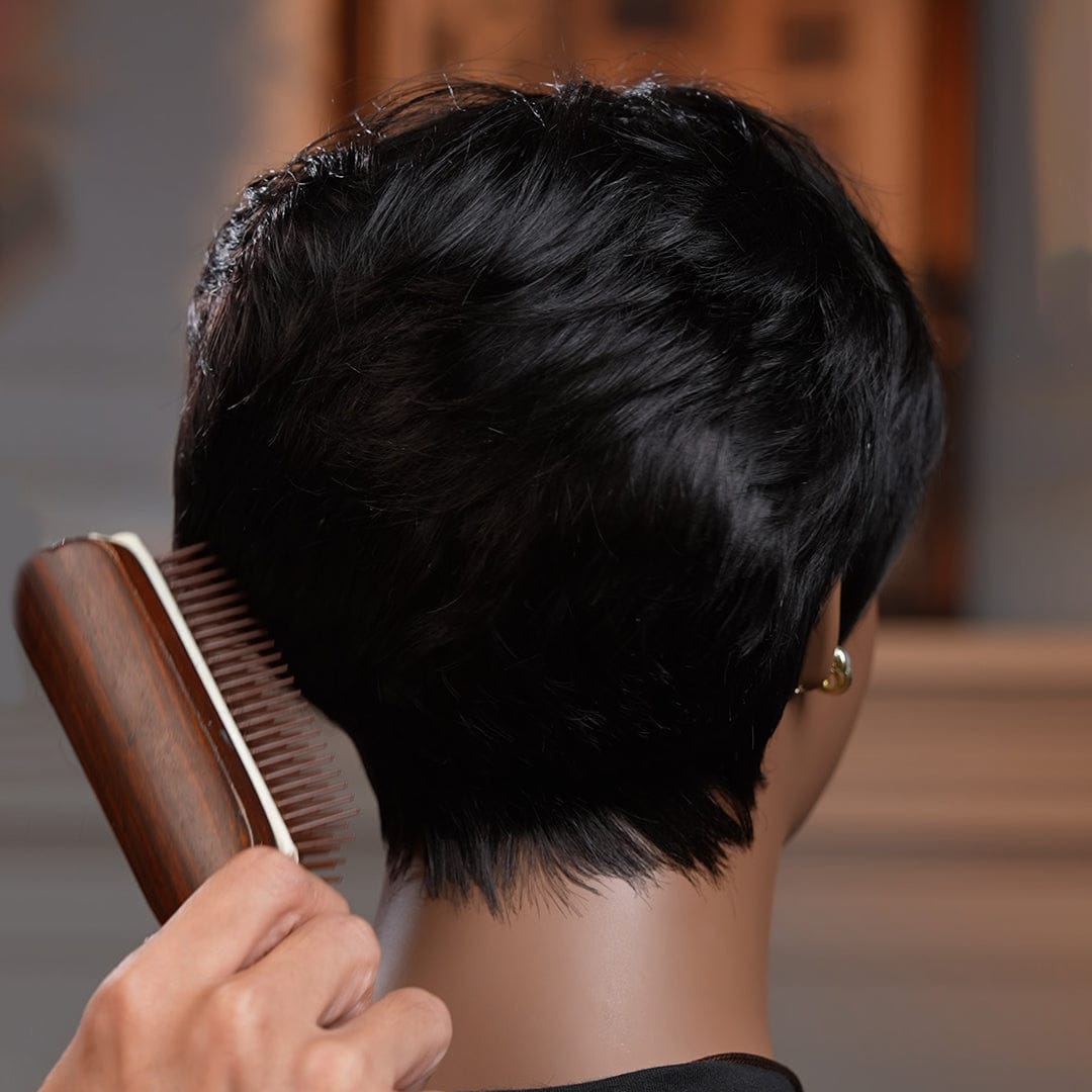 AILUXY Perruque courts personnalisés - Tête mécanique sans colle 100% Cheveux Humains