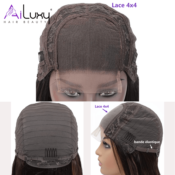AILUXY 13x4 Lace Frontal  Lisse Bob Perruque 100% Cheveux Humains