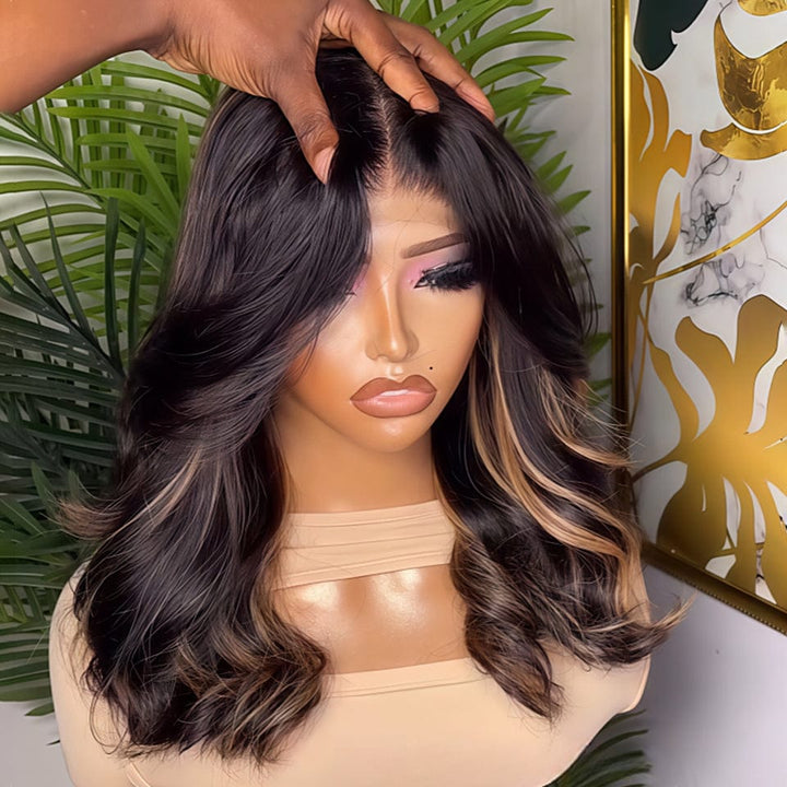 AILUXY Perruque Longue avec Ombrage Dimension Profonde et Richesse body wave lace 4x4