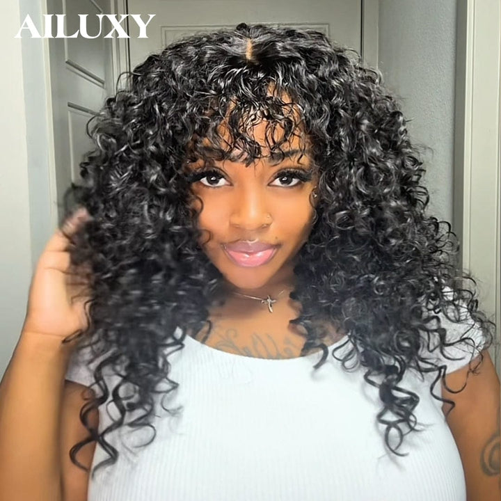 AILUXY Perruque Tressée Curly 4x4 Lace Frontal - 100% Cheveux Humains