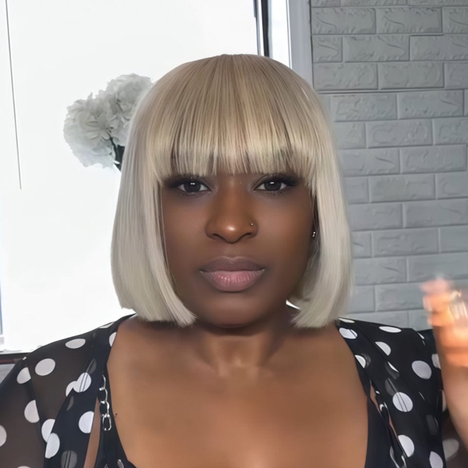AILUXY Perruque Bob Blonde avec Frange - Confection Machine Style Chic 2.0