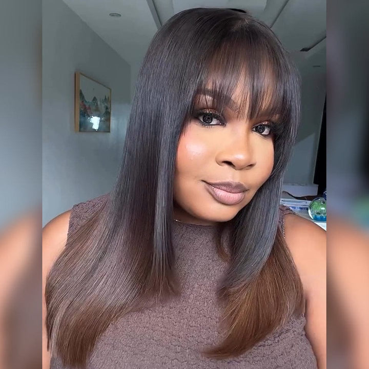 AILUXY bang lisse perruque 1bt4 vente flash identique à l'image 100% cheveux humains