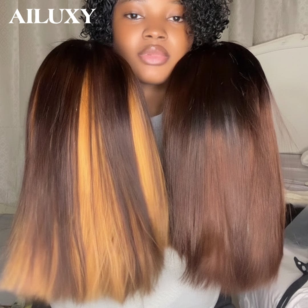 AILUXY  lace closure 2x6 et 4x4 Perruque Lisse BOB STRAIGHT Hair Perruque en 100% Cheveux Humains