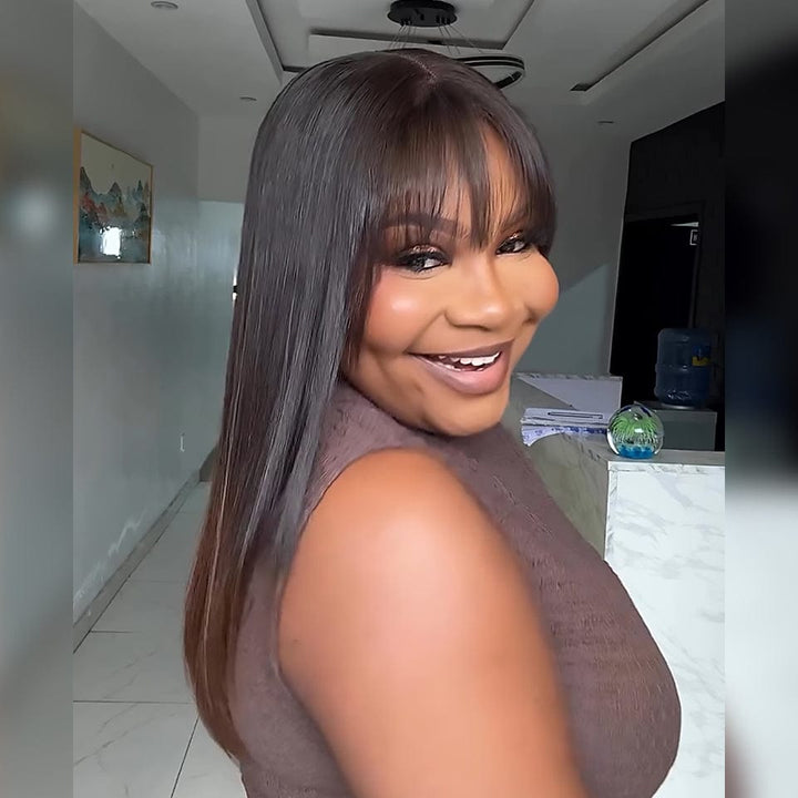 AILUXY bang lisse perruque 1bt4 vente flash identique à l'image 100% cheveux humains