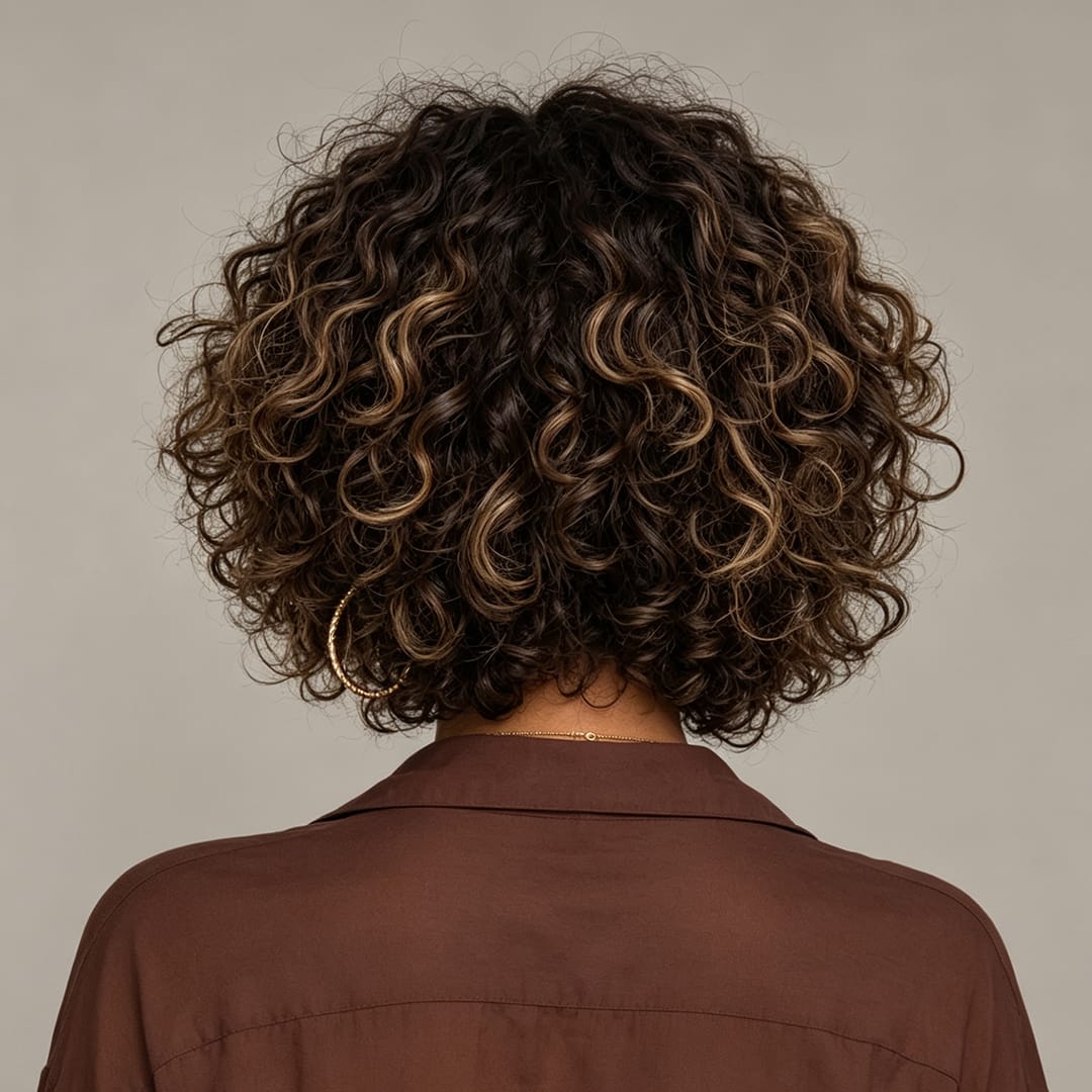 AILUXY Perruque Bob Court Bouclée Balayage Caramel, Boucles Volumineuses Naturelles