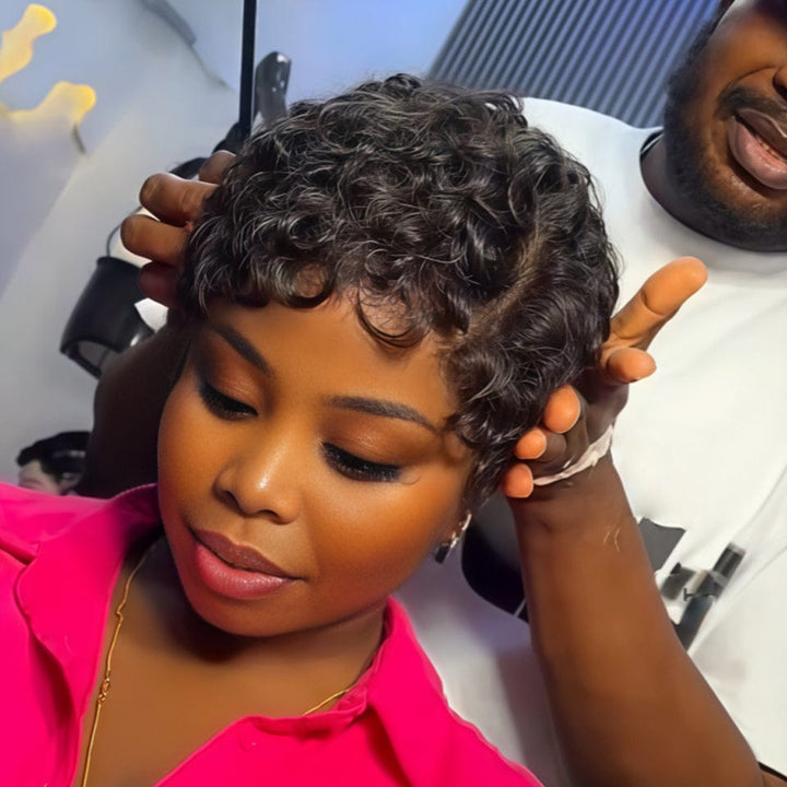 AILUXY Livraison EXPRESS OFFERTE pour le Black Friday lace 13x4 Mini perruque bouclée elfe