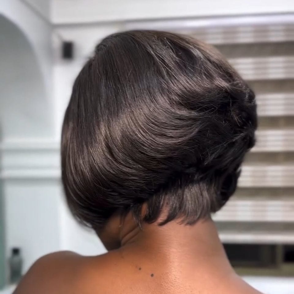 AILUXY Perruque courte Pixie Cut 13X4 à demi-dentelle avec fermeture 2.0