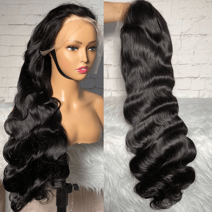 AILUXY 13x6 Lace Frontal Body Wave Longue Noir Perruque 100% Cheveux Humains NEW