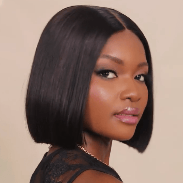 Vente Flash AILUXY 2x6 Lace Closure Perruque Lisse Bob perruque Couleur naturelle 200% densité 100% cheveux humains