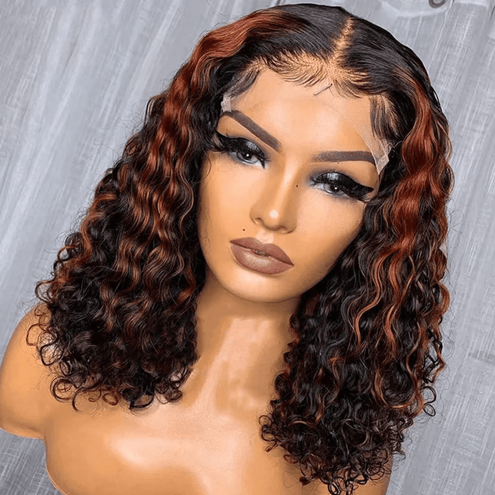 AILUXY 13x4 Lace Frontal Bob 200% densité Perruque Curly Courte Perruque 100% Cheveux Humains