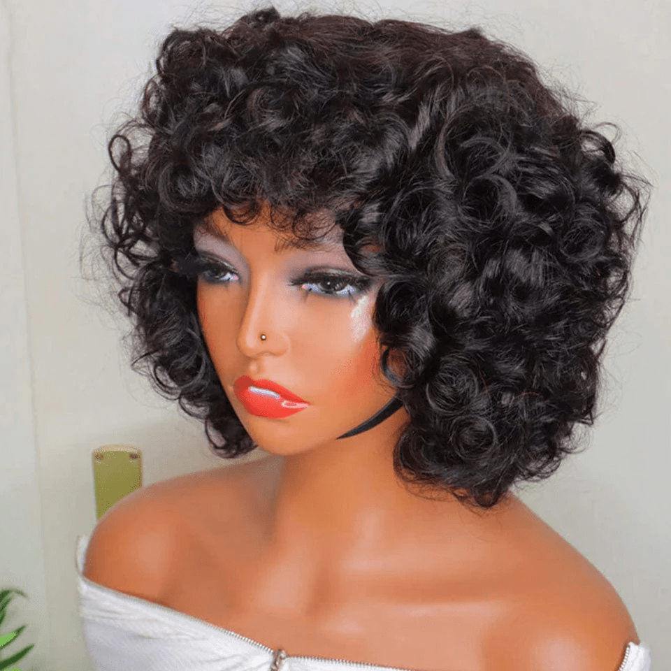 AILUXY Perruque Frange Noire Egg Wave | 100% Cheveux Humains, Coupe Courte Élégante 2.0