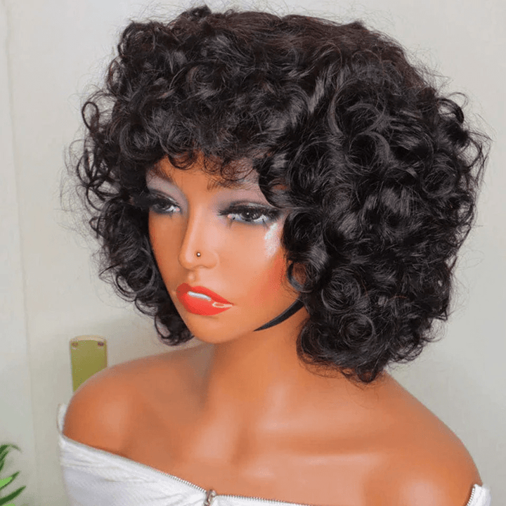 AILUXY Perruque Frange Noire Egg Wave | 100% Cheveux Humains, Coupe Courte Élégante 2.0