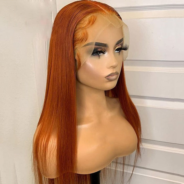 Ailuxy 13x4 Lace Frontal Roux Lisse Longue Perruque 100% Cheveux Humains
