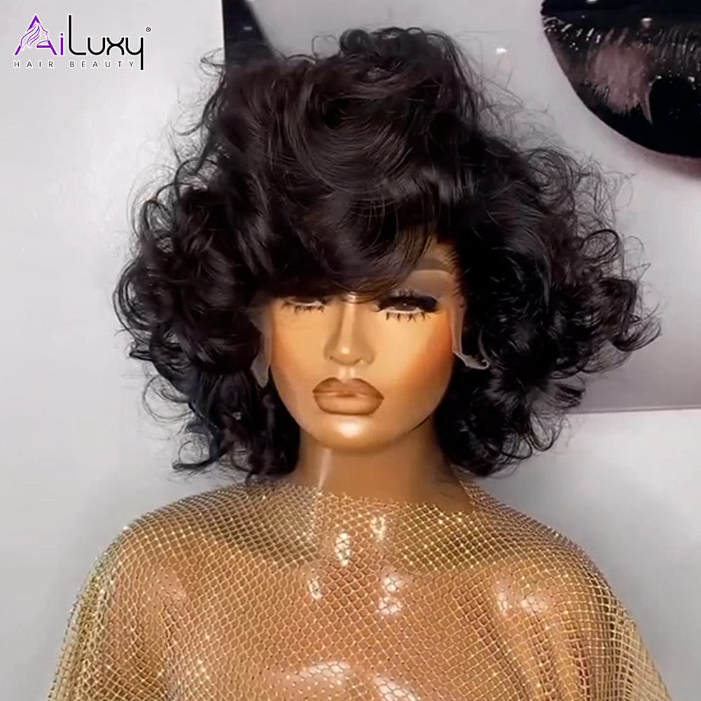 AILUXY 13x4 Lace Frontal Wave Longue Perruque 100% Cheveux Humains comme sur la vidéo 2 - 3 jours reçus+Un beau cadeau