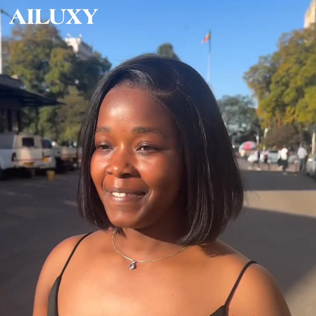 ailuxyhair-fr 10 AILUXY Perruque BOB Lisses 13x4 Lace Frontal Sans Colle - 100% Cheveux Humains