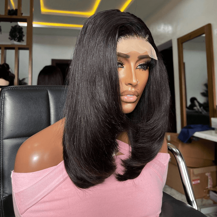 ailuxyhair-fr 10 La Mode AILUXY 4x4 Lace Perruque Lisse Bob Perruque Courte Noire 200% densité 100% cheveux humains