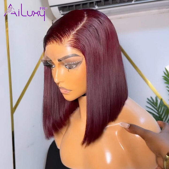 ailuxyhair-fr 10 Pouces AILUXY 99J Rouge Foncé 4x4 Lace Closure Lisse Bob Perruque