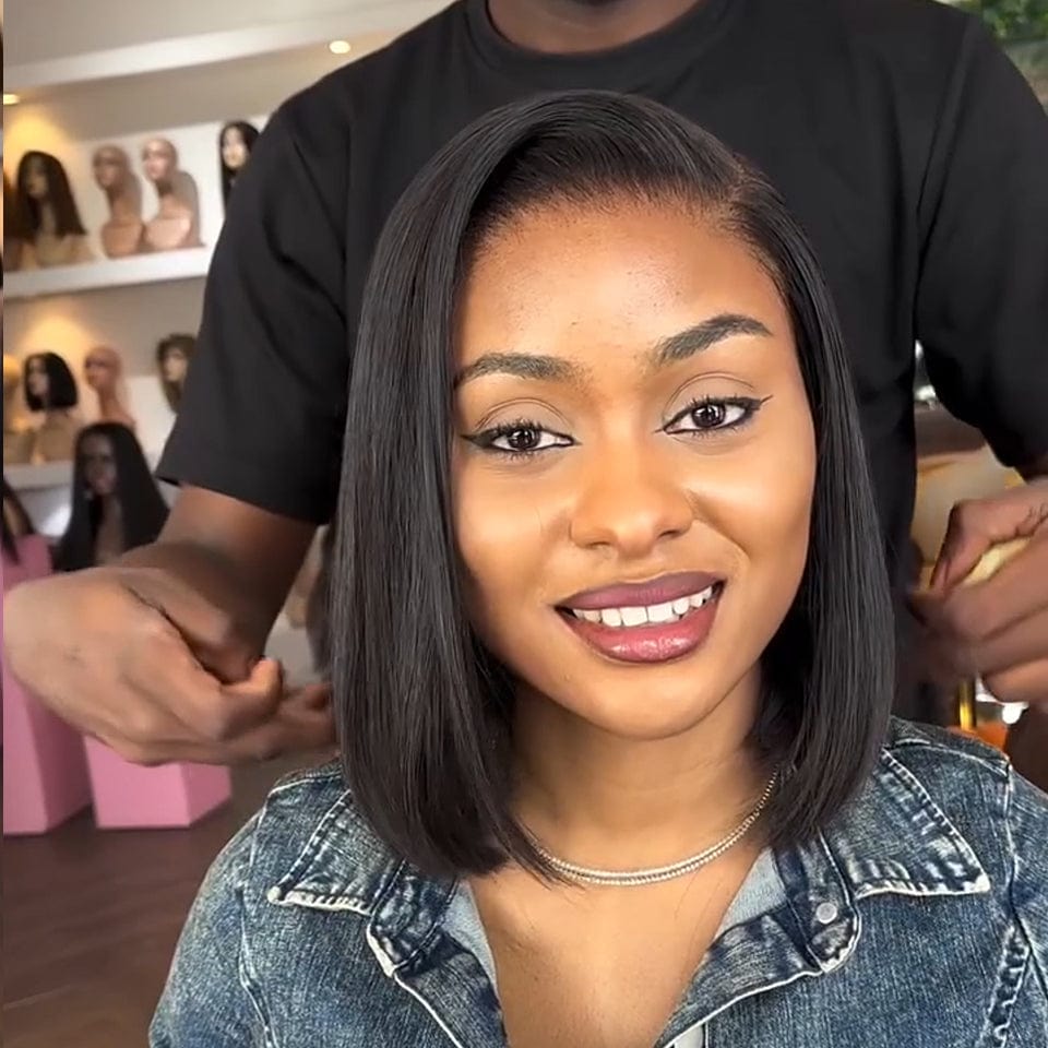 ailuxyhair-fr 12pouces AILUXY 13x4 Lace Frontal Perruque Lisse Noir Perruque 100% cheveux humains Vente flash